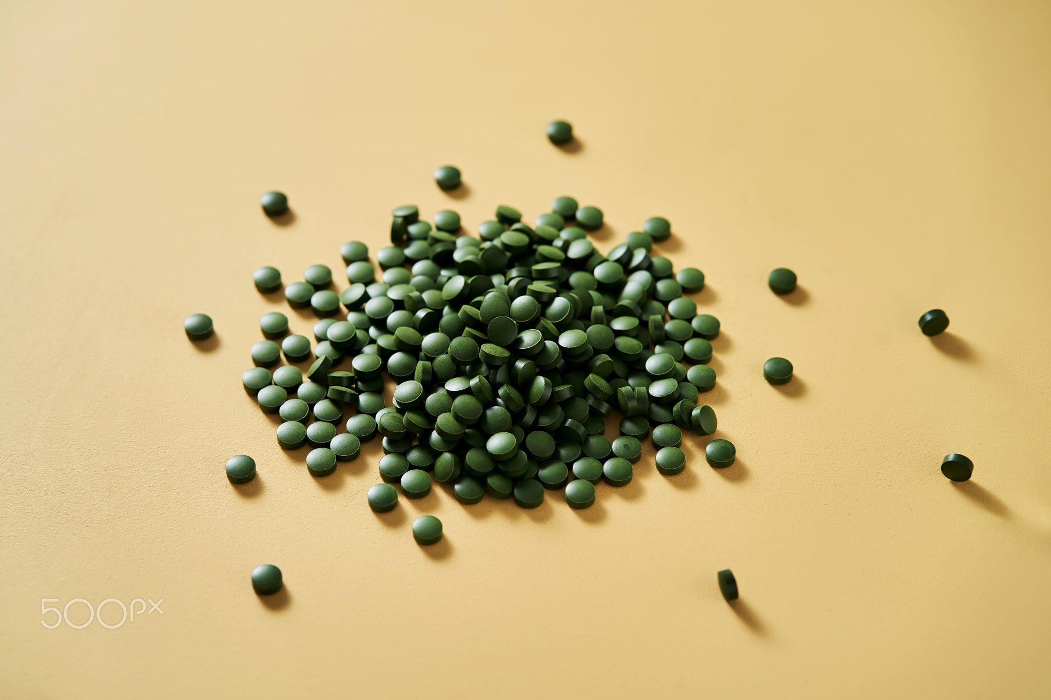 Superfood chlorella in tablet form.