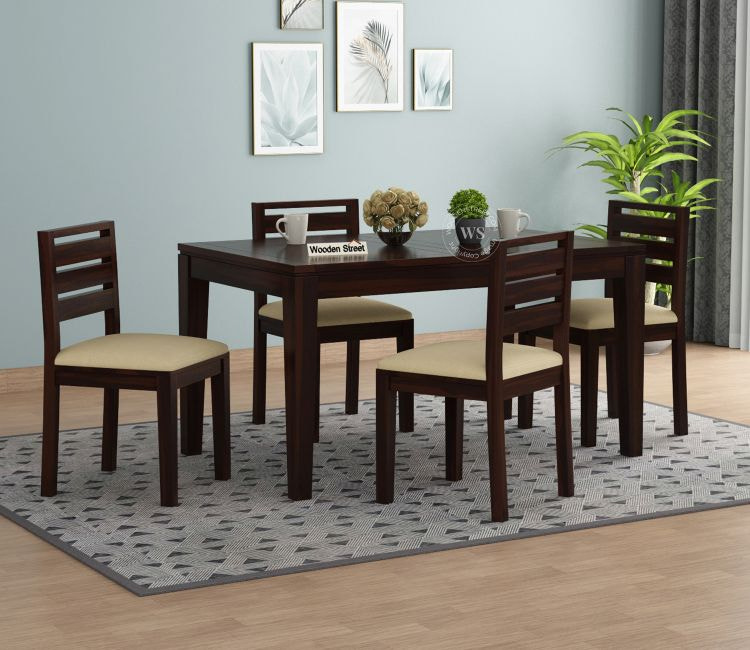 Rustic Wooden 4 Seater Dining Table Set