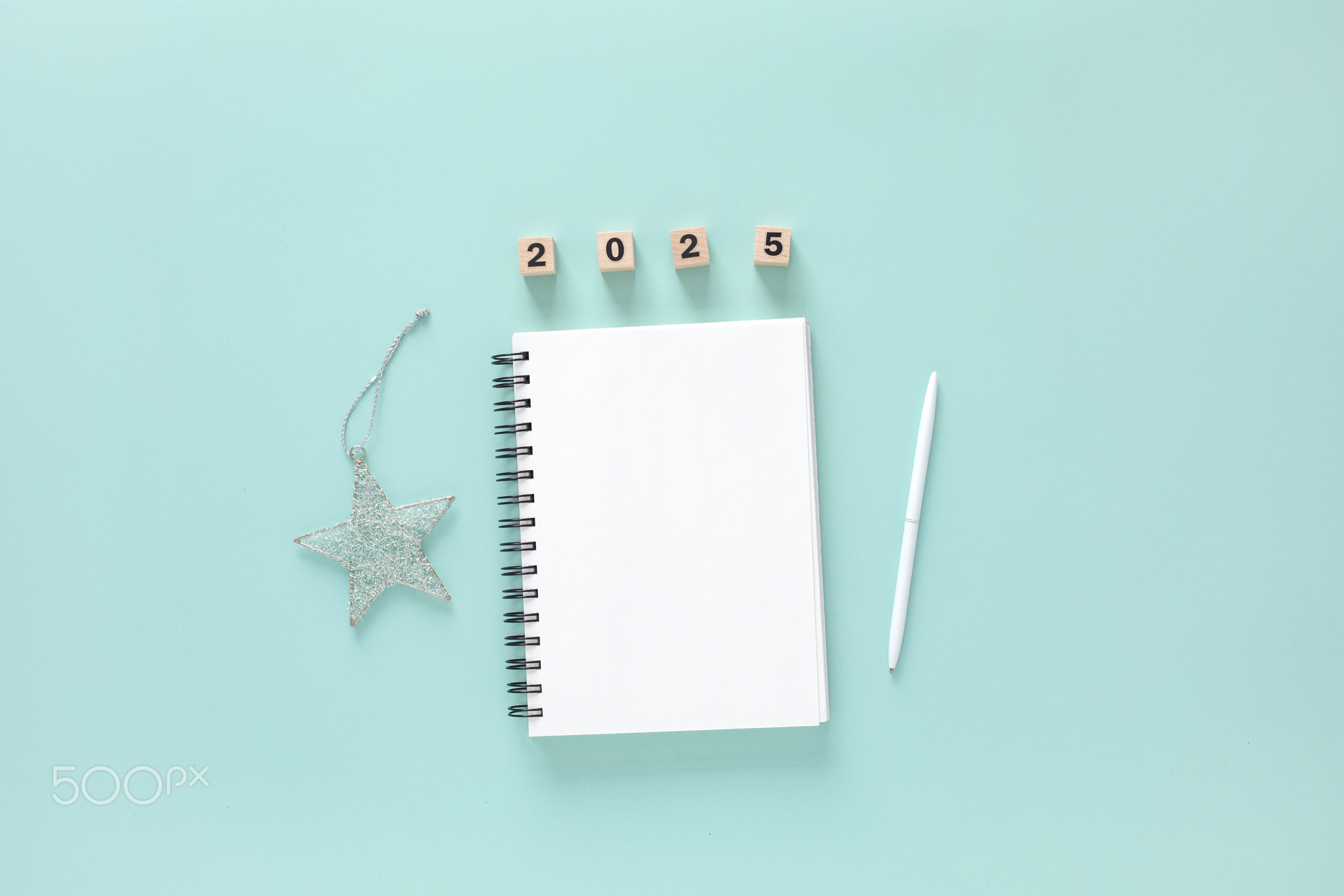 2025 planning note book with pen and star ornament