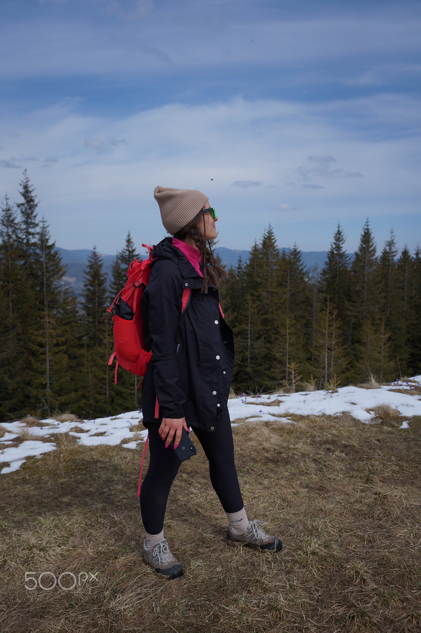 hiking girl in the mountains