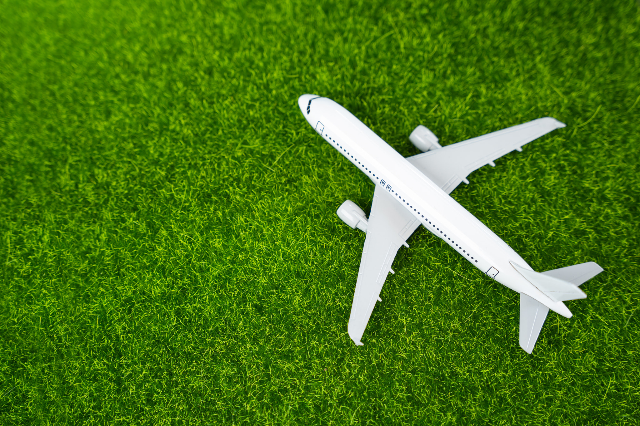 Passenger plane on the grass. Green air transportation of passengers and cargo. Environmentally frie
