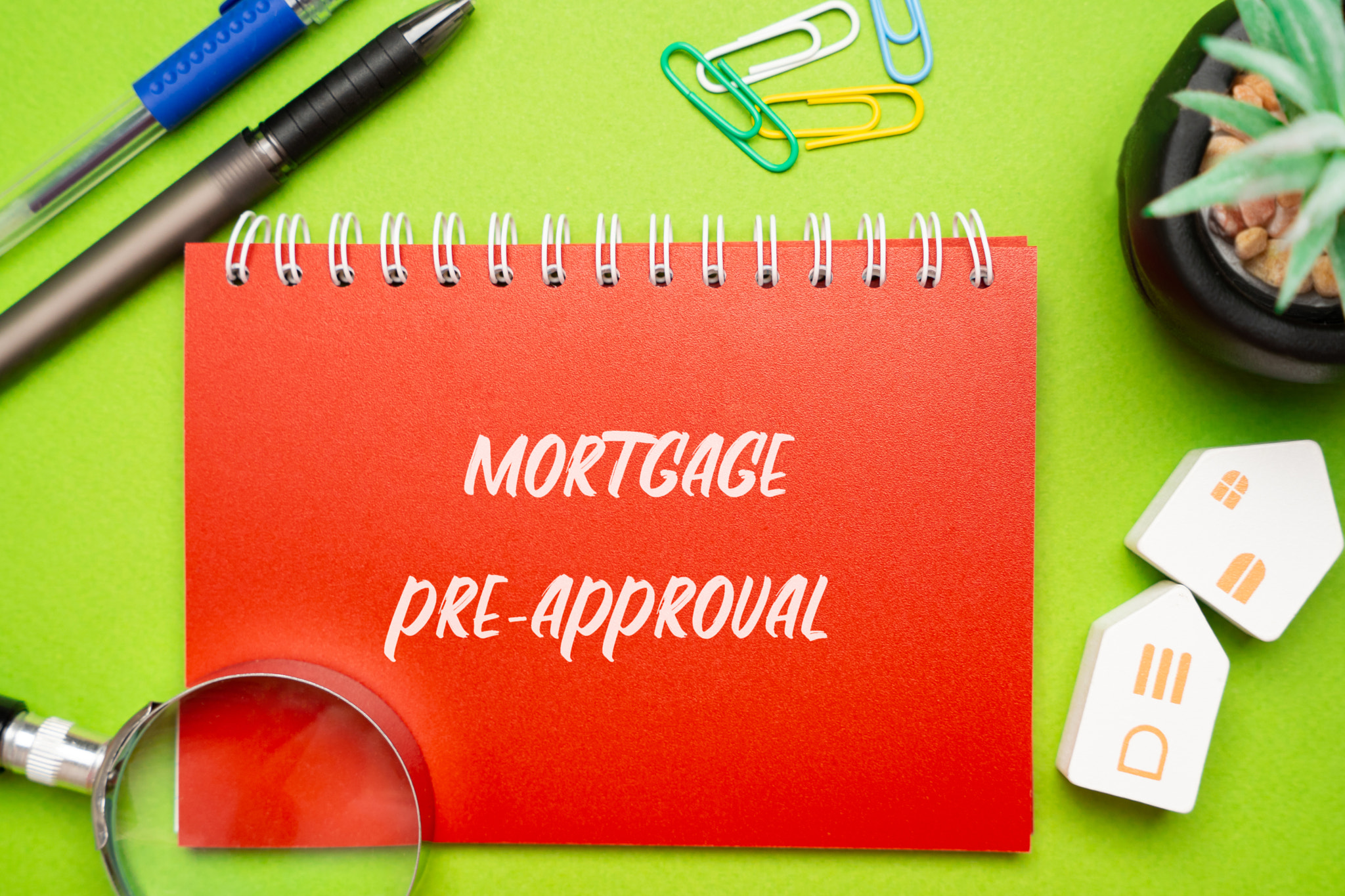 Mortgage pre-approval concept. Preliminary evaluation by a lender to determine the maximum loan amou