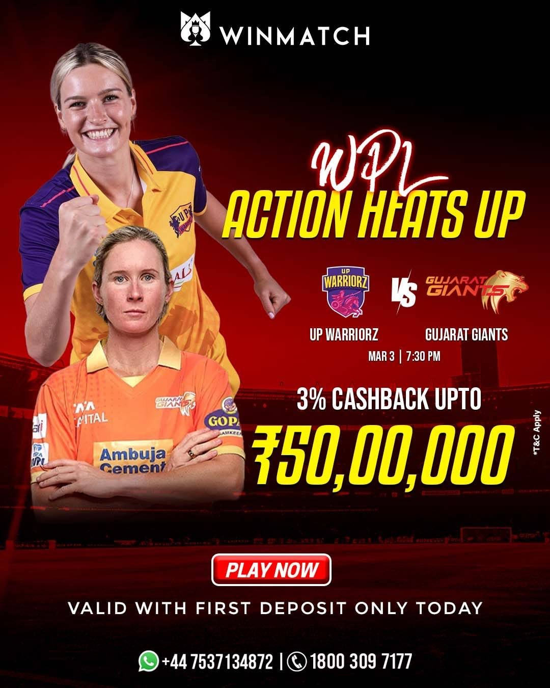 Live the Thrills of WPL UP Warriorz vs Gujarat Giants at Winmatch360!