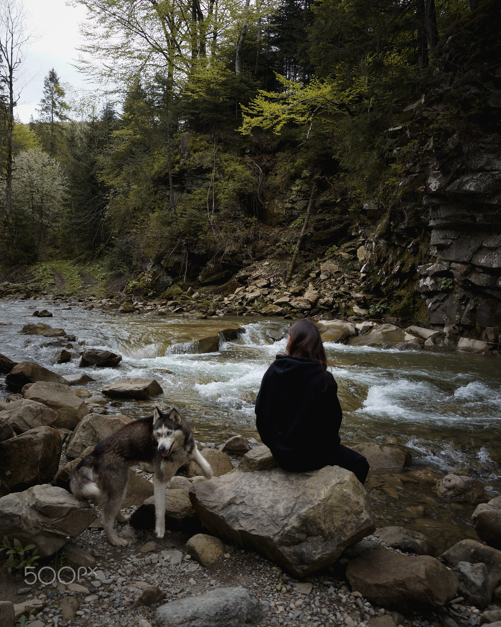hiking girl in the mountains