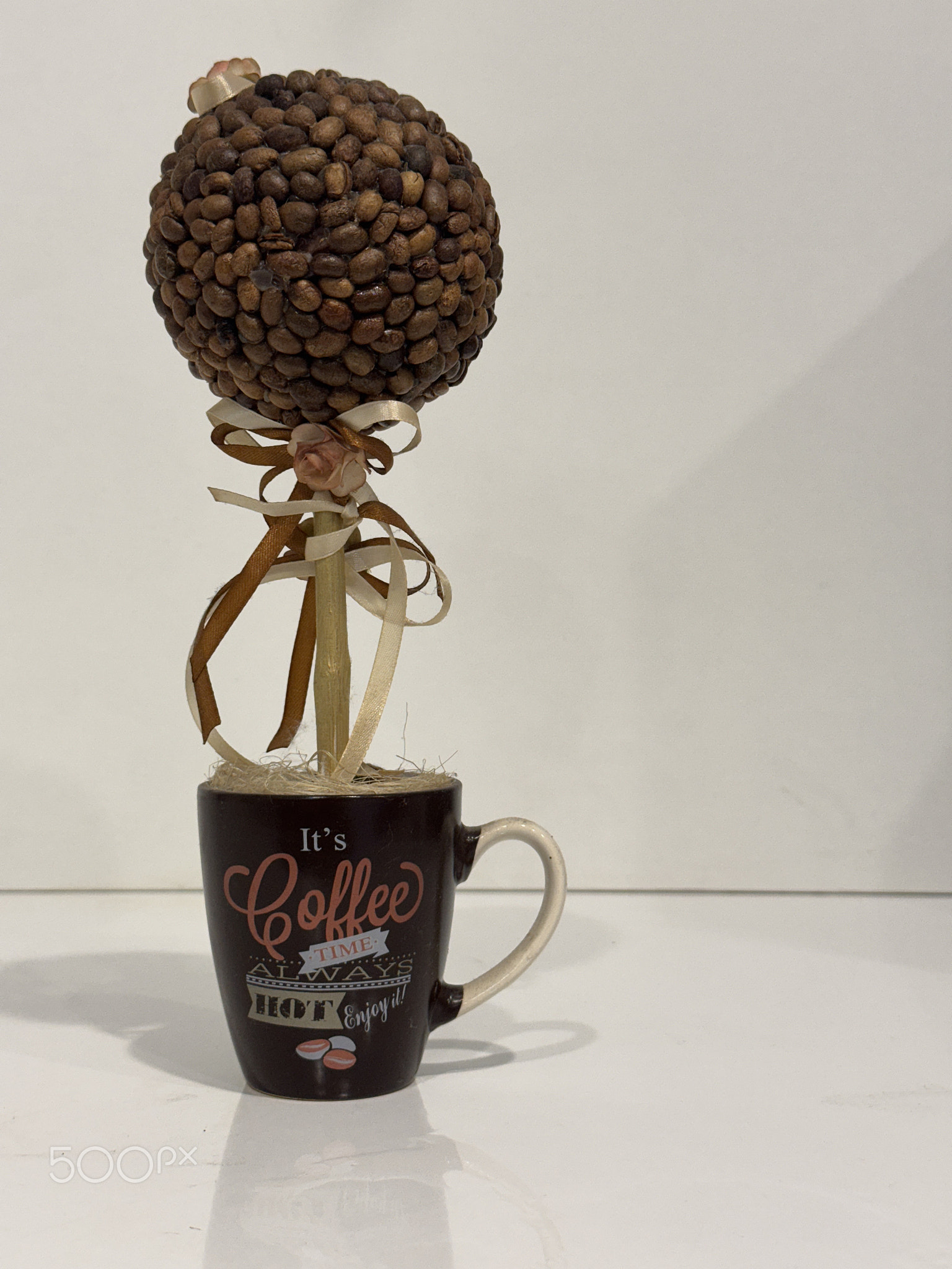 Spherical Coffee Bean Topiary with Elegant Ribbon Accents