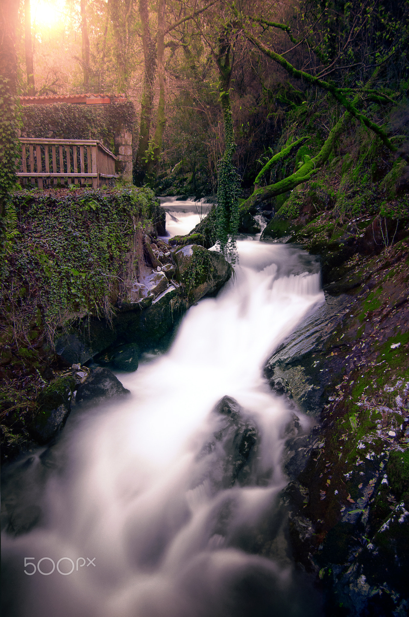 Waterfall at sunset