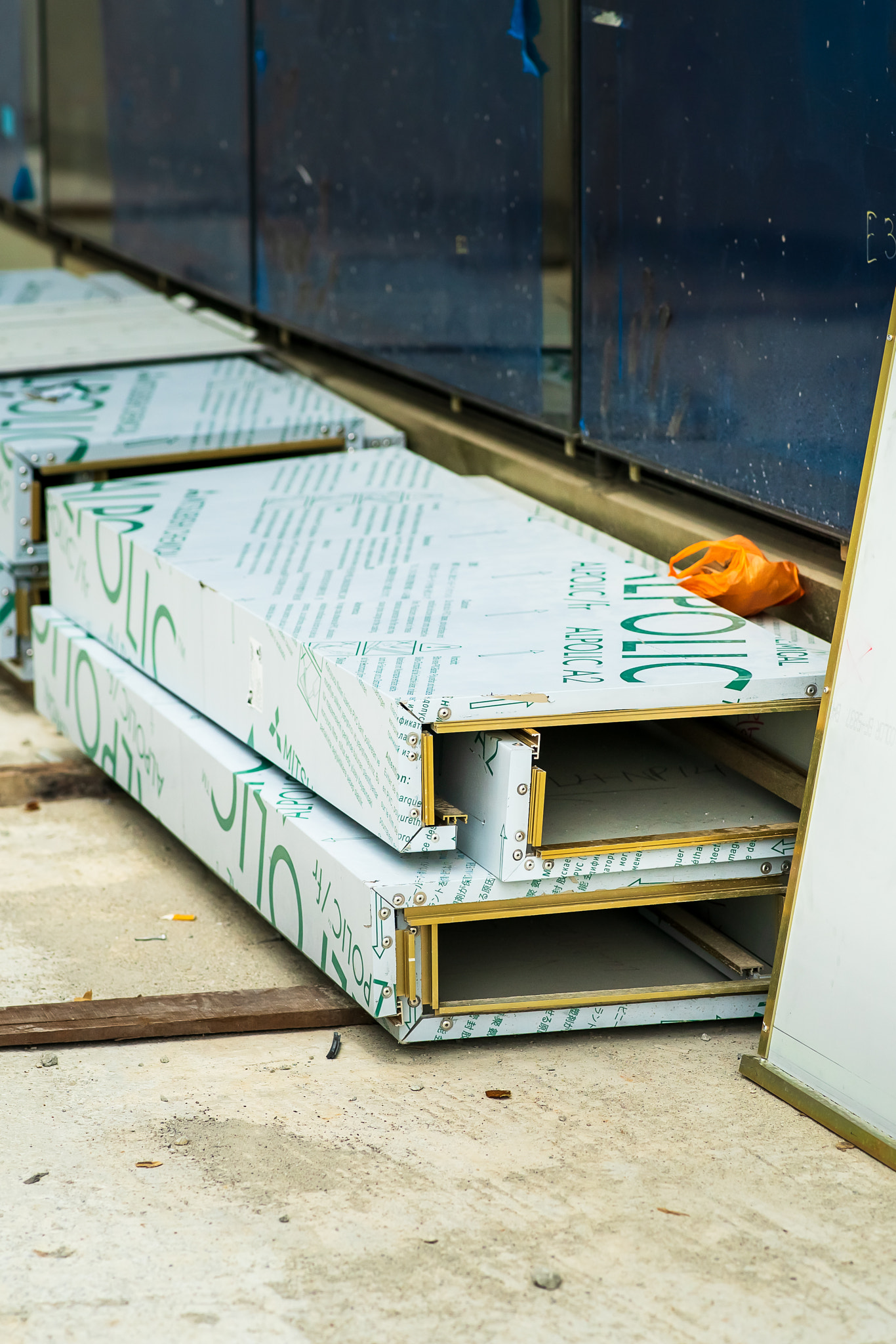 Kuala Lumpur, Malaysia - March 2021: aluminium composite material with plastic cover at a constructi