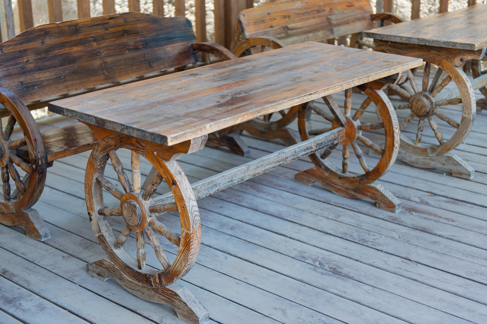 Rustic Wheel-Legged Wooden Tables in Turpan, Xinjiang