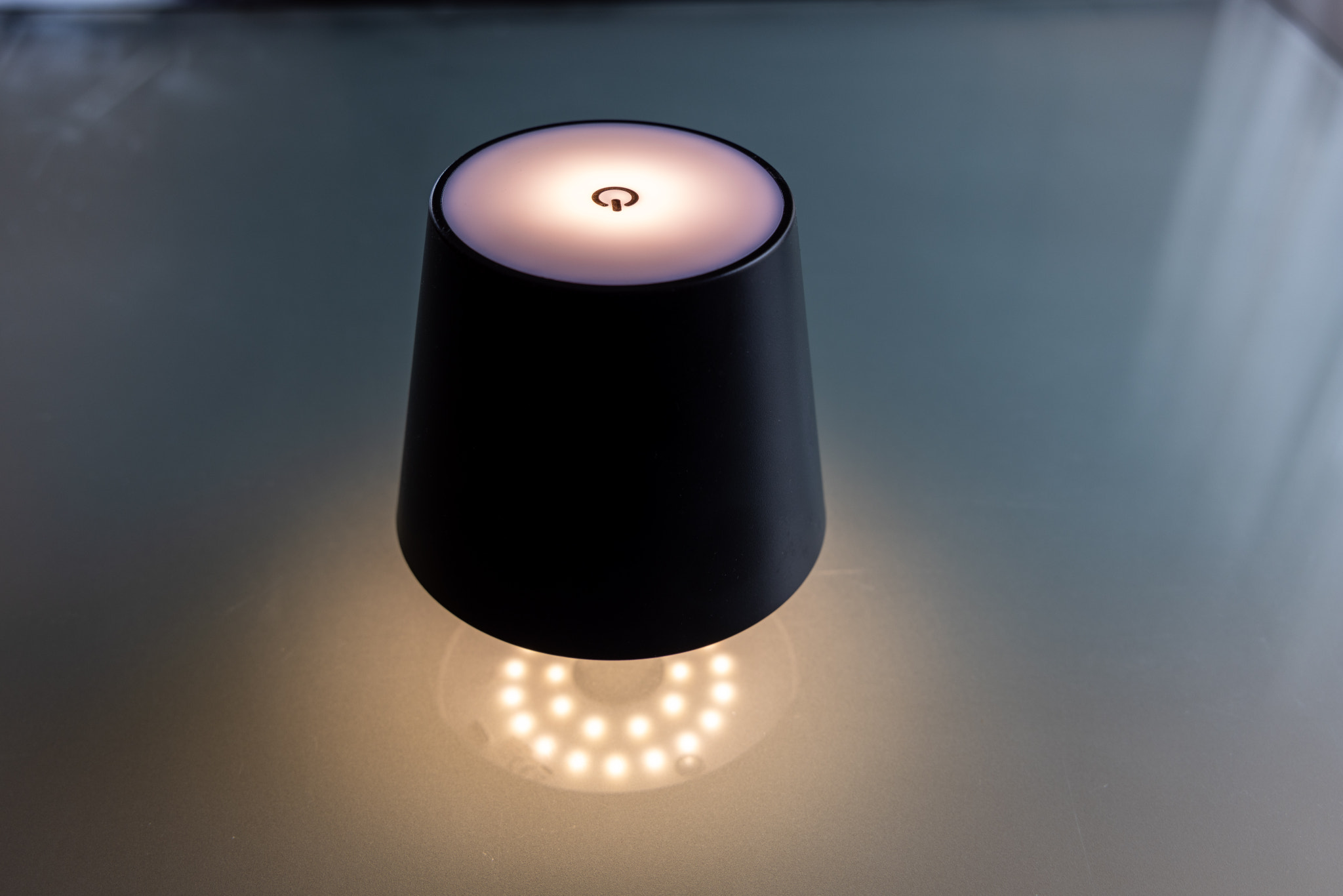 Minimalist Smart Lamp on Glass Surface