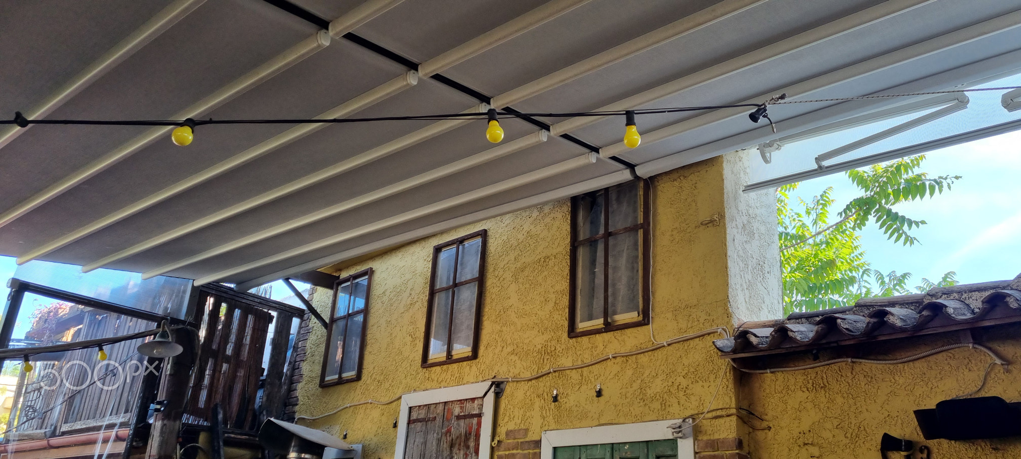 Retractable Awning with String Lights