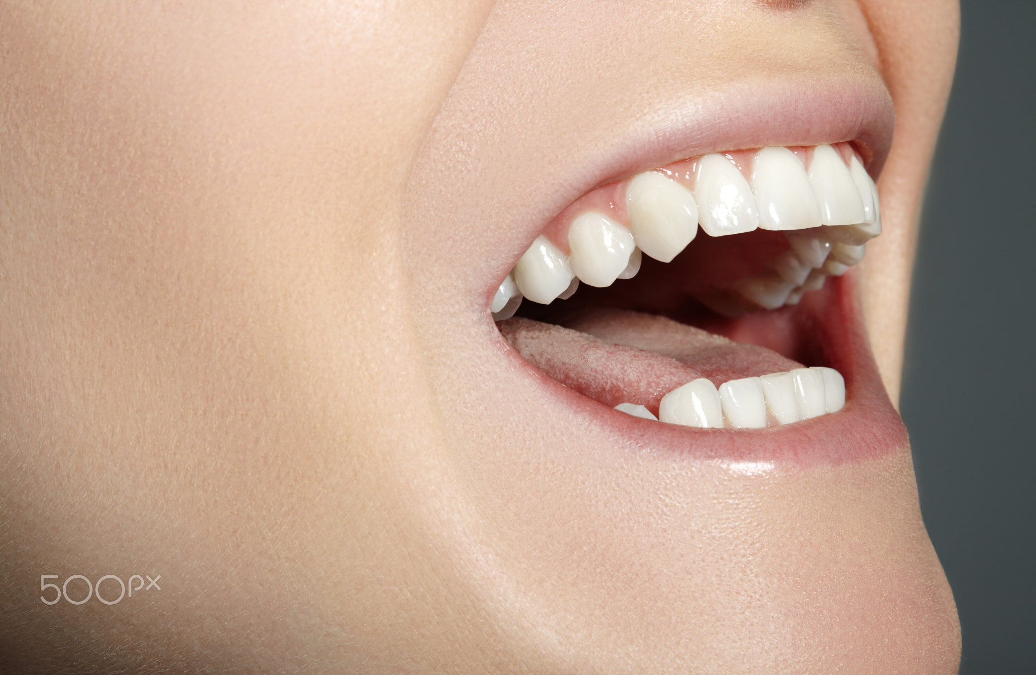 Dental Beauty. Beautiful Macro with perfect White Teeth. Fashion Naturel Lips Make-up. Whitening