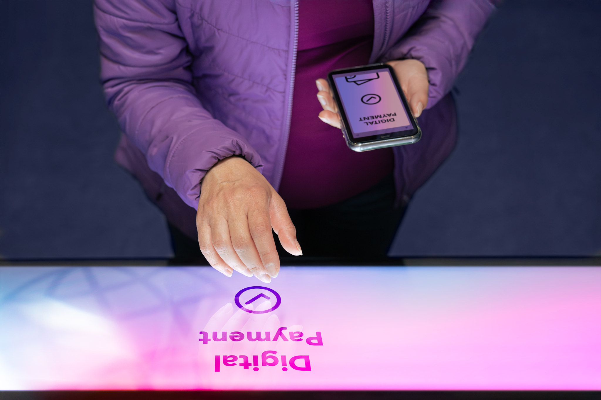 Woman purchasing a product using electronic payments. Digital payment from e-wallet. Digital currenc