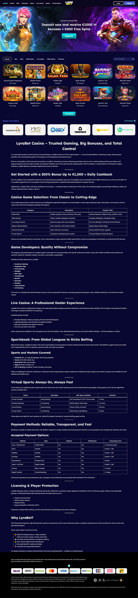 LyraBet Casino: A Premier Destination for Online Gaming Enthusiasts