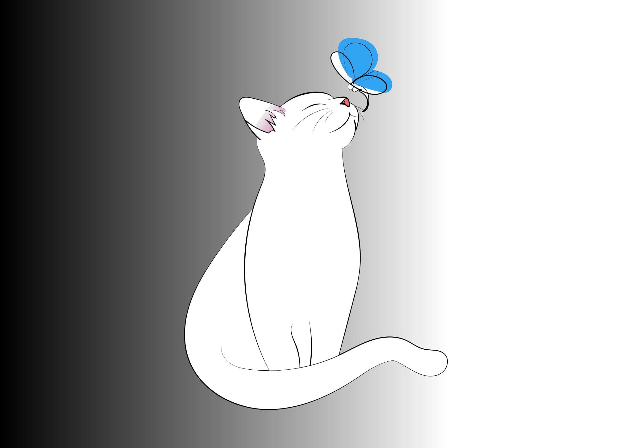 illustration of a white cat with a butterfly on its nose