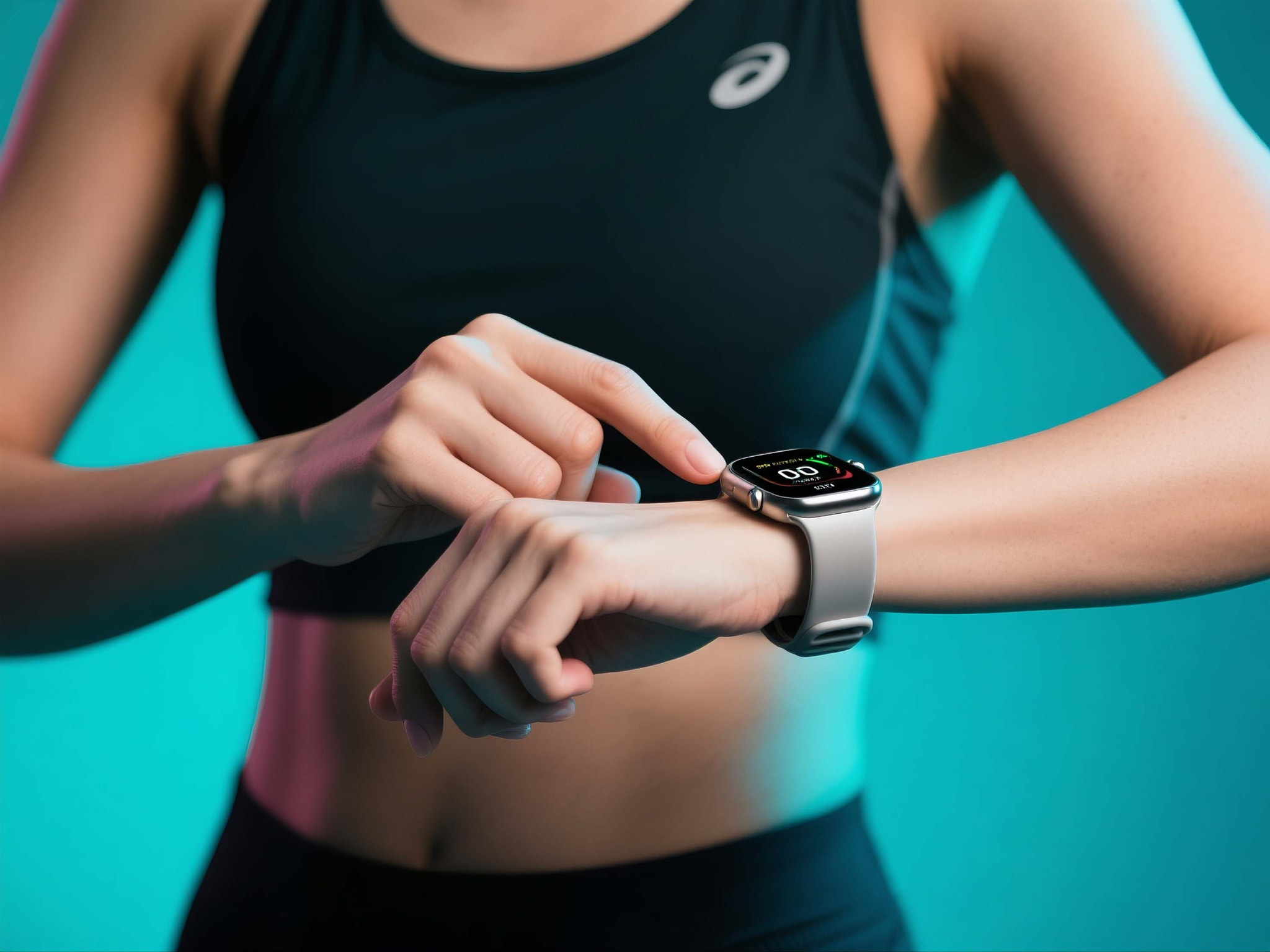Woman Using Smartwatch for Fitness Tracking During Workout