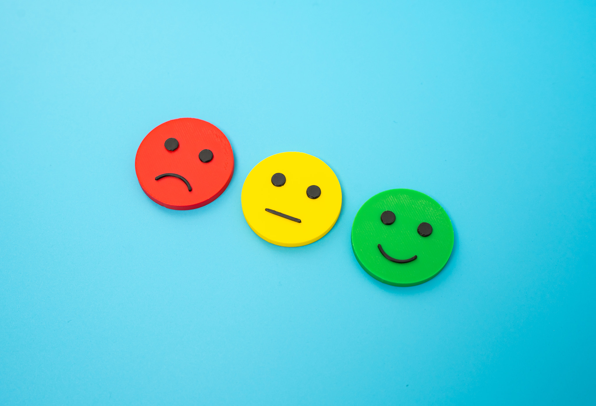 Three moods or reactions to events. Social survey. Opinion and point of view. Survey or public feedb