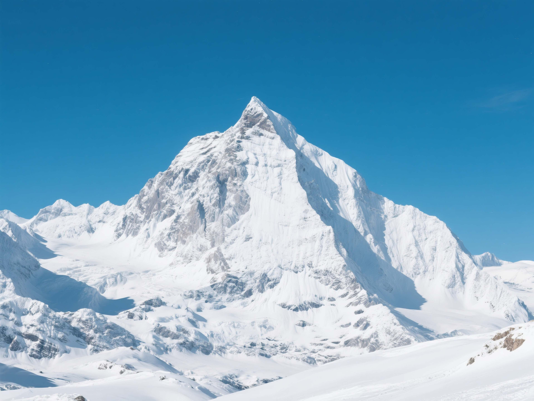 Scenic view of snowcapped mountains against clear blue sky