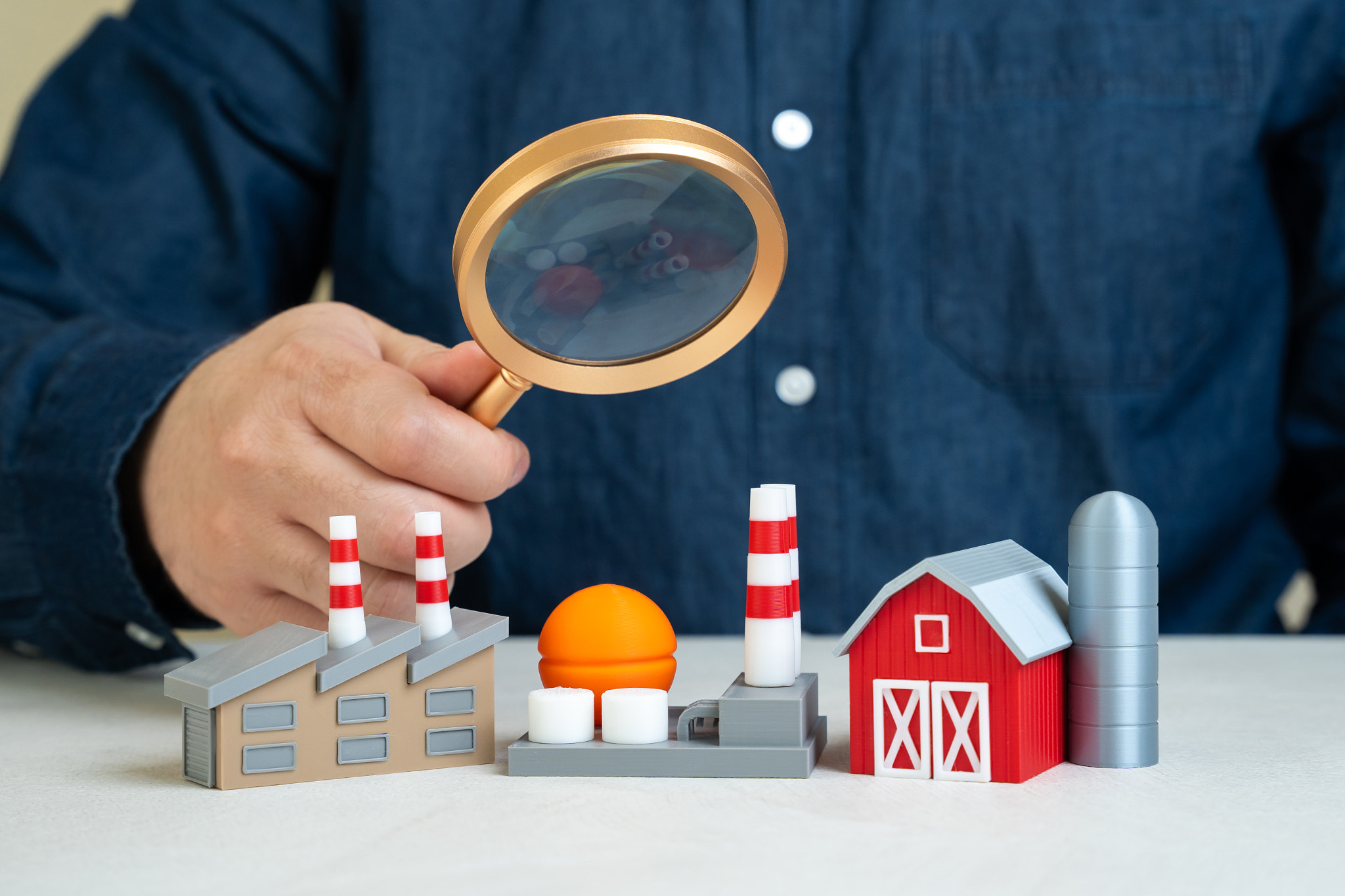 A man explores sectors of the economy. Analysis of economic structure, industrial contributions to G