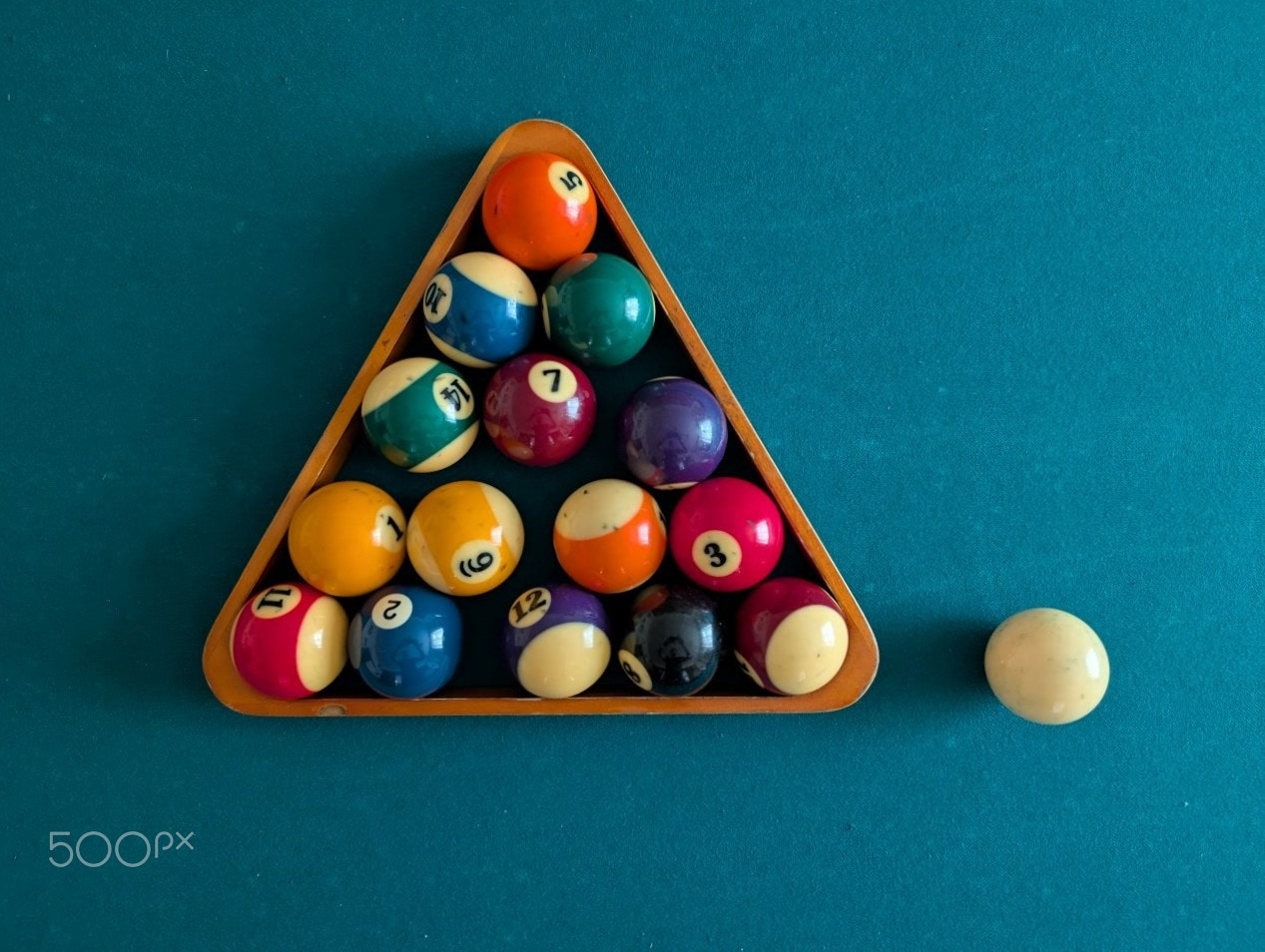 Pool Balls in Triangle Rack Ready for Game
