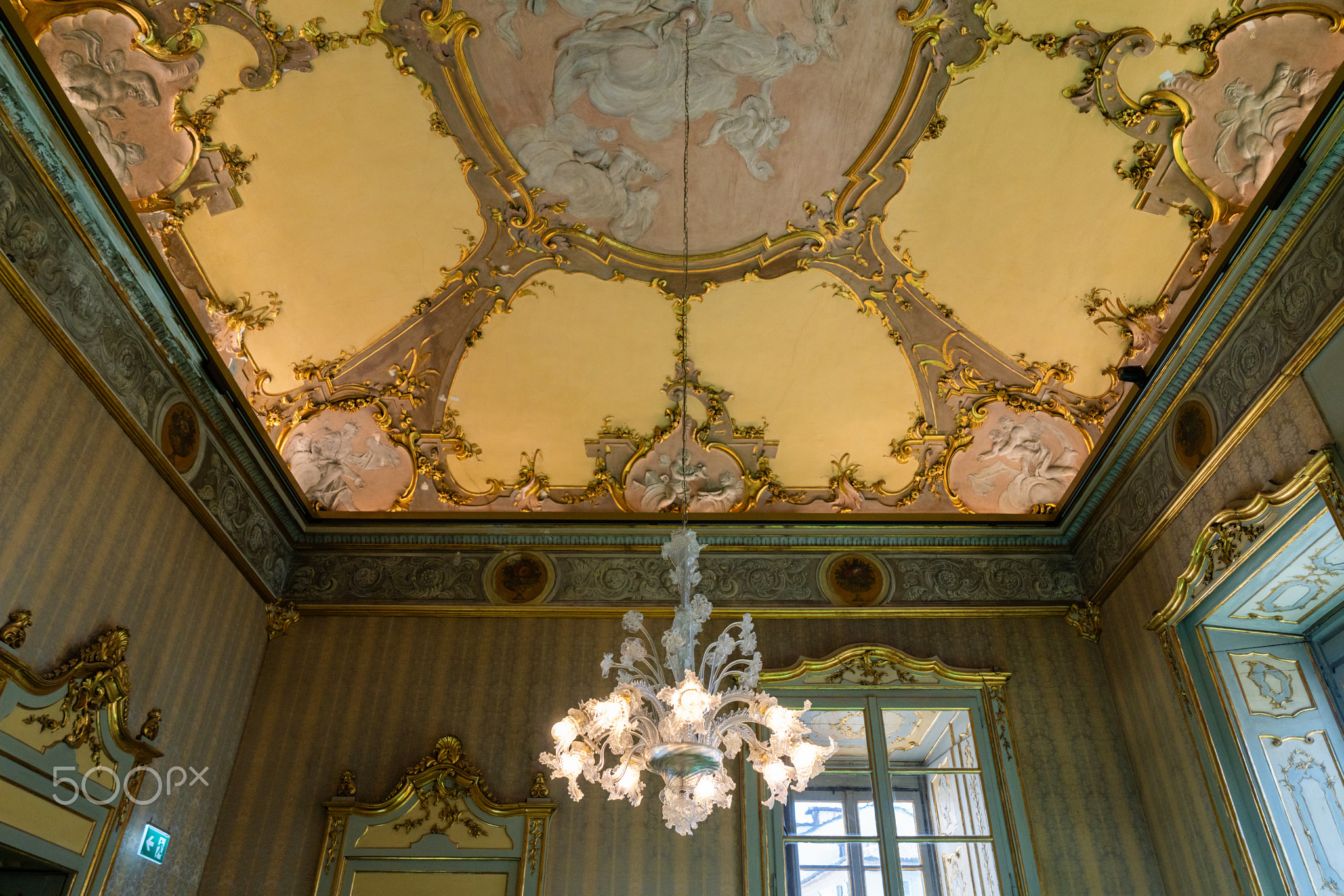 Milan, Italy - April, 11, 2025: Baroque and Rococo style ceiling with