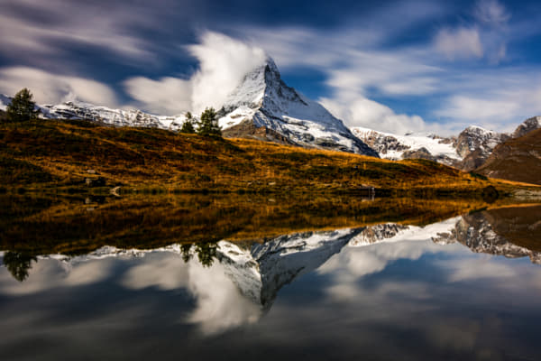 Matterhorn long time exposure with mirror effect on lake 