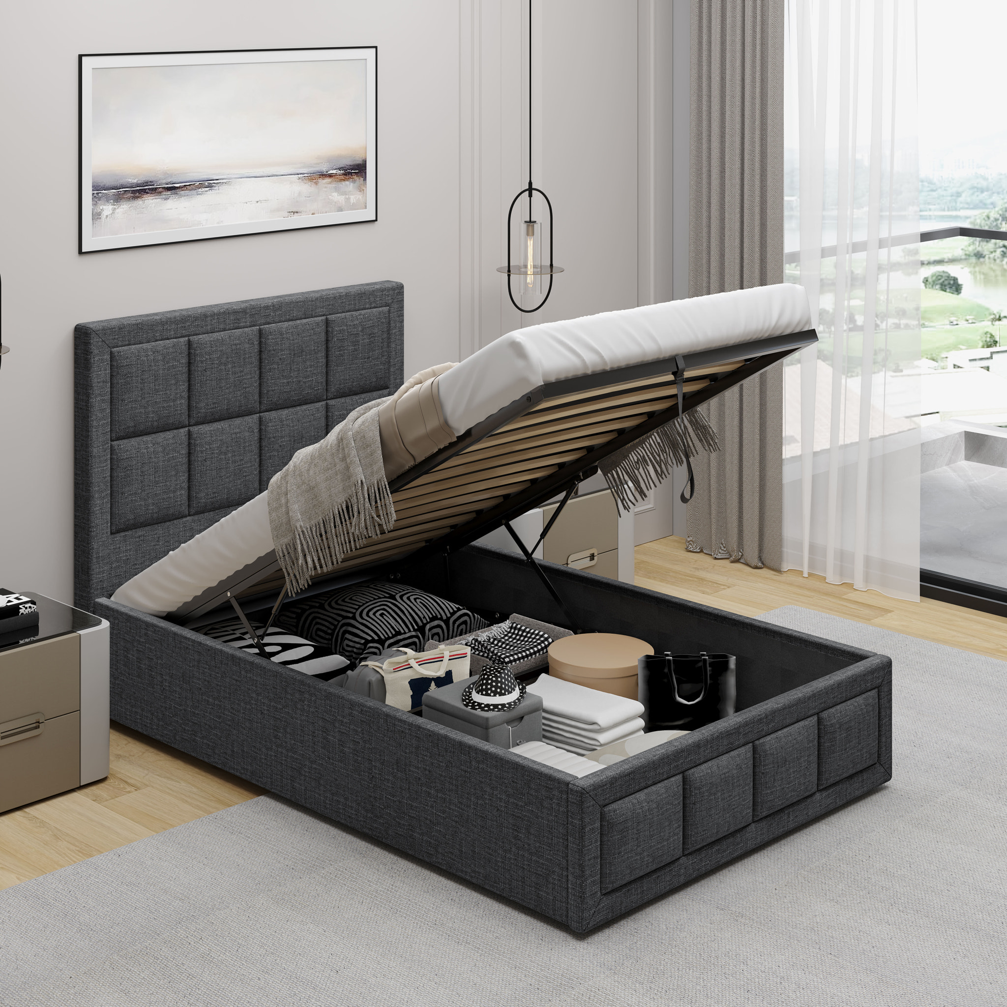 Ottoman Storage Bed That give complete access to whole under bed storage