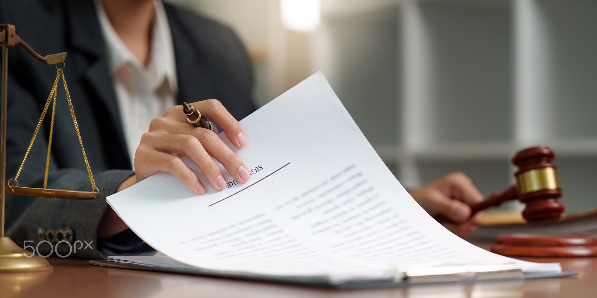 Legal Professional Reviewing Documents in Law Office