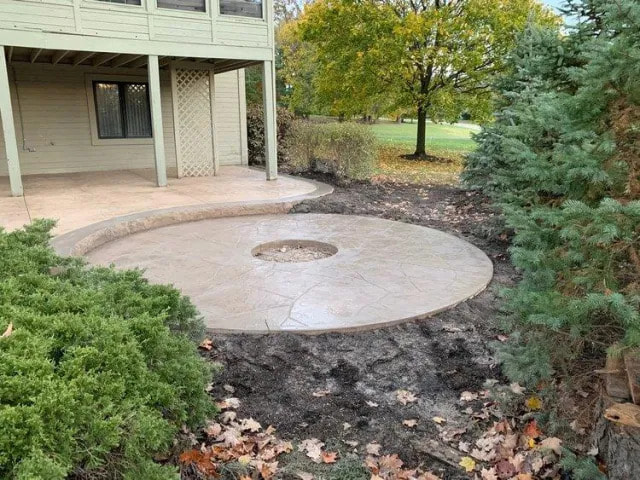 Custom Stamped Concrete Patio with Fire Pit in Columbus OH | CR Concrete Construction