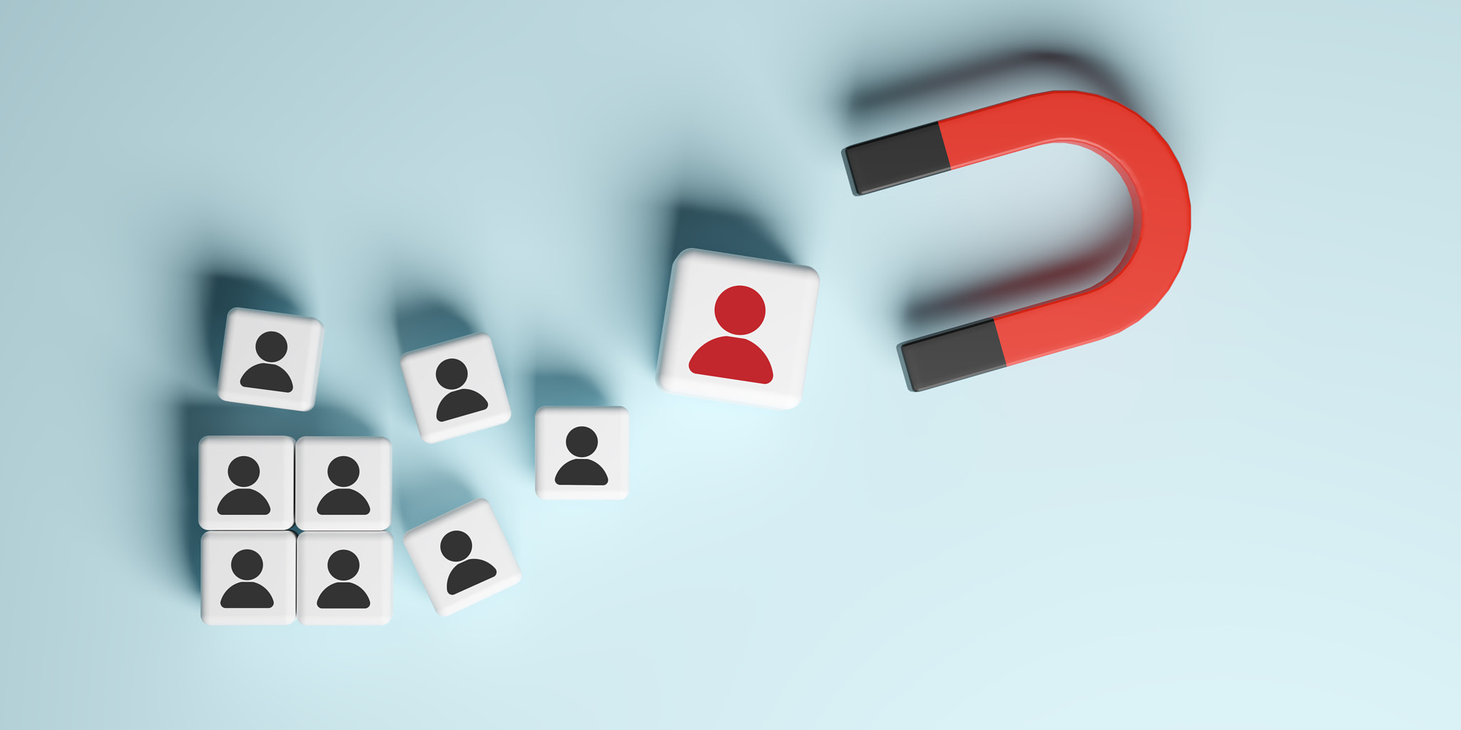 Customer attraction and marketing strategy concept with magnet and people icons