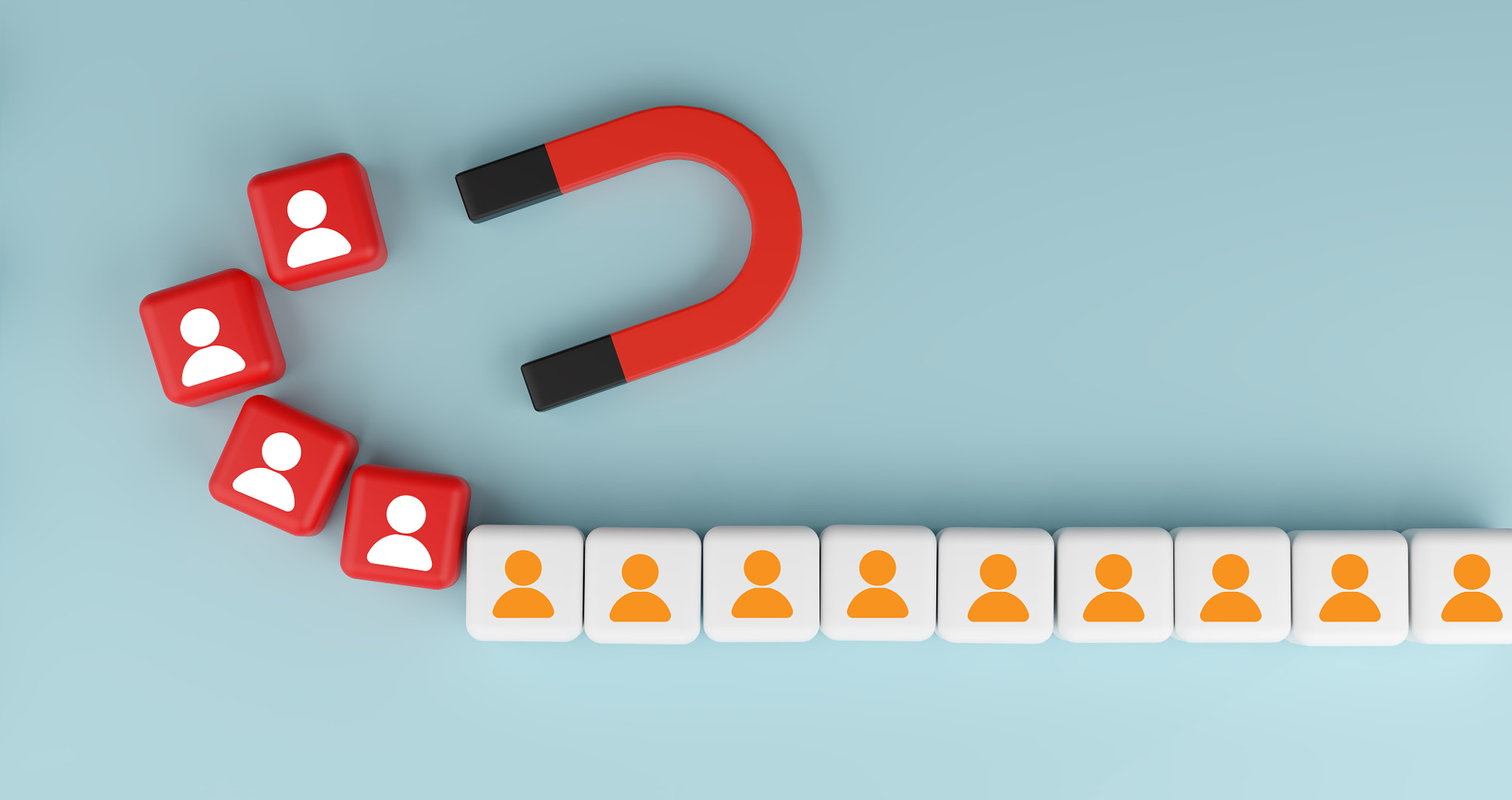 Magnet Attracting People Icons Representing Customer Attraction and Marketing Strategy