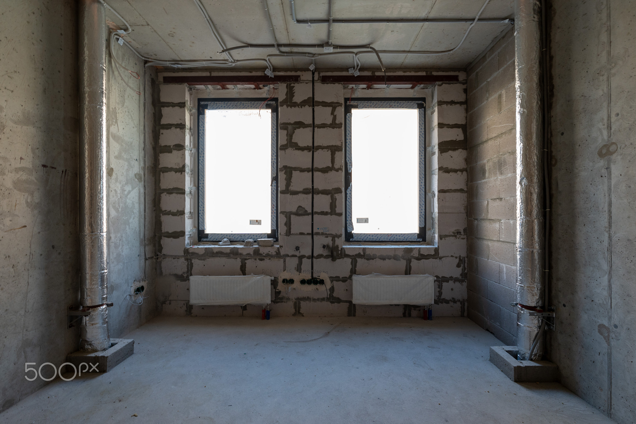 Rough-in interior - electrical wiring and HVAC duct installation