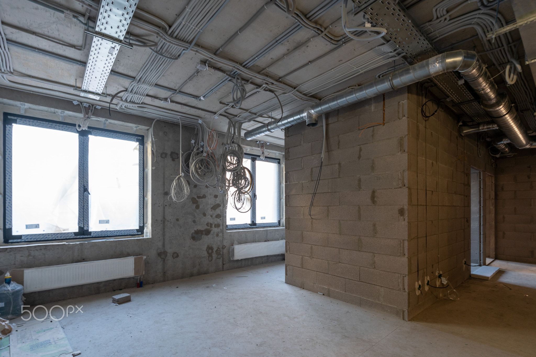 Rough-in interior - electrical wiring and HVAC duct installation