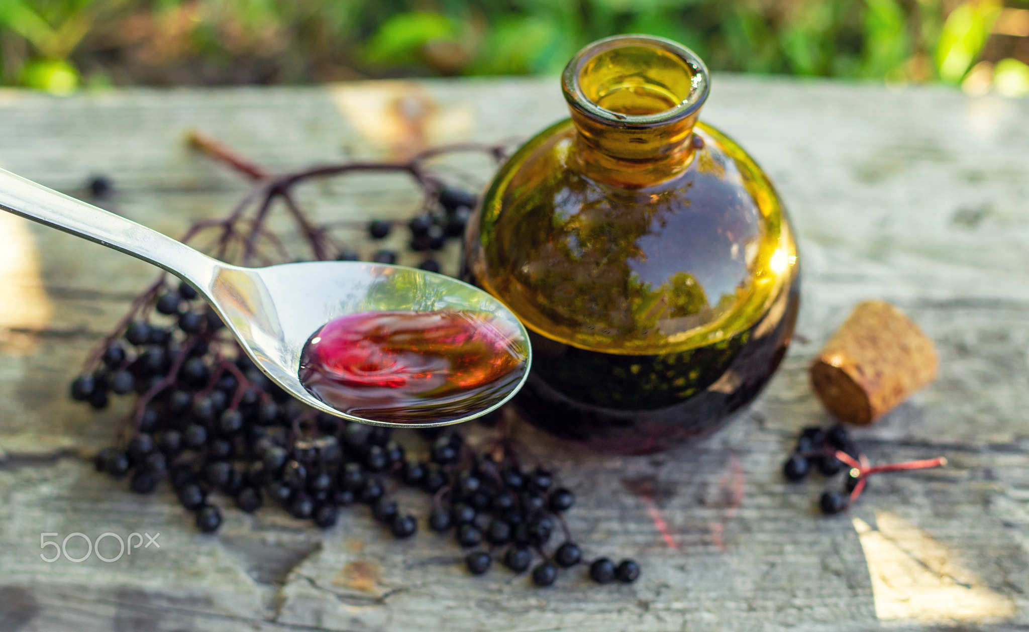 Elderberry tincture and supplements. Selective focus.