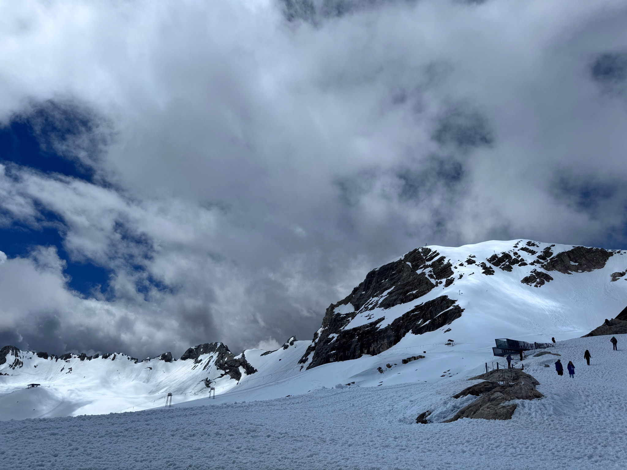 Scenic view of snow glacier and the storm created sky