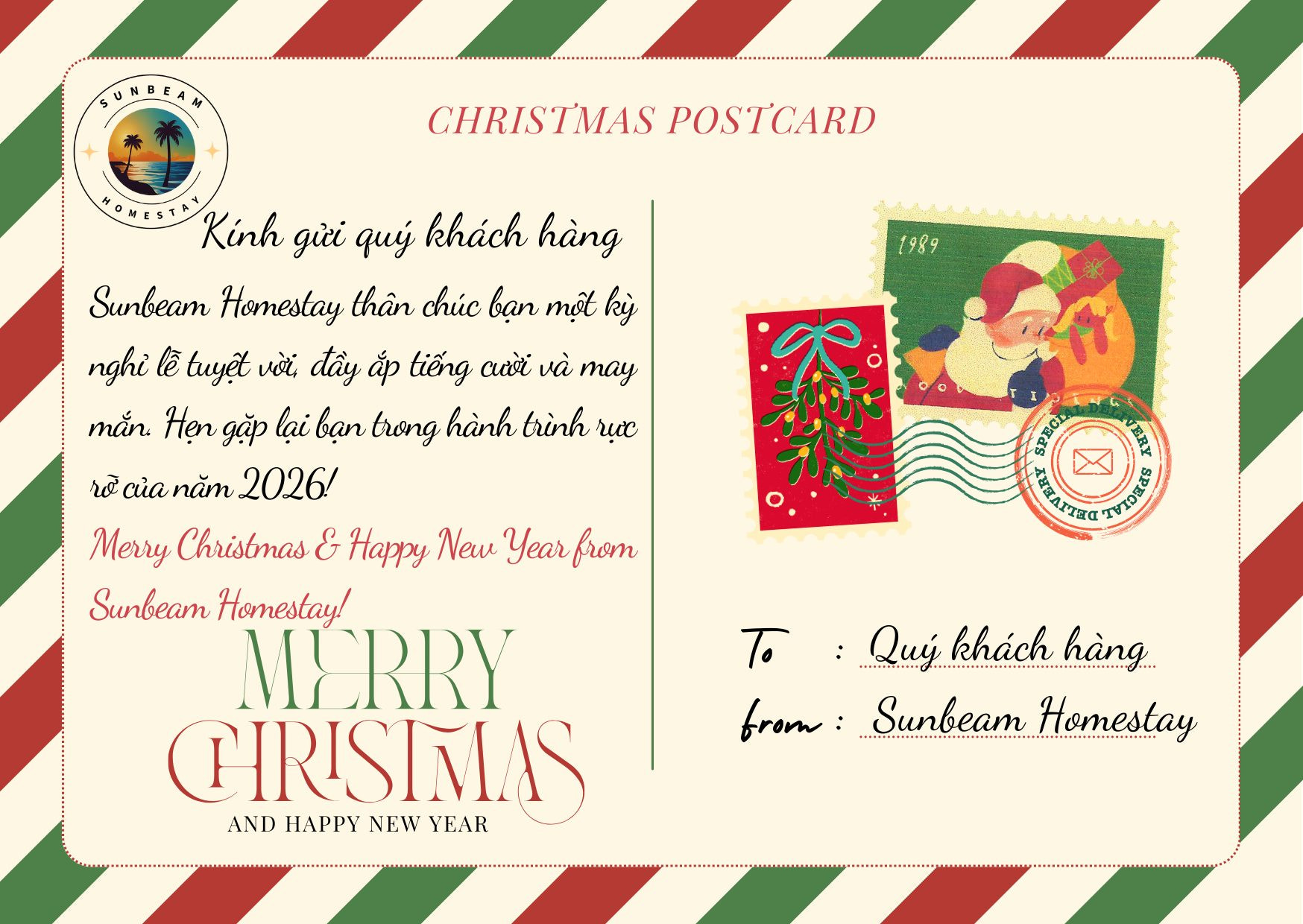 Lời chúc mừng giáng sinh Sunbeam Homestay