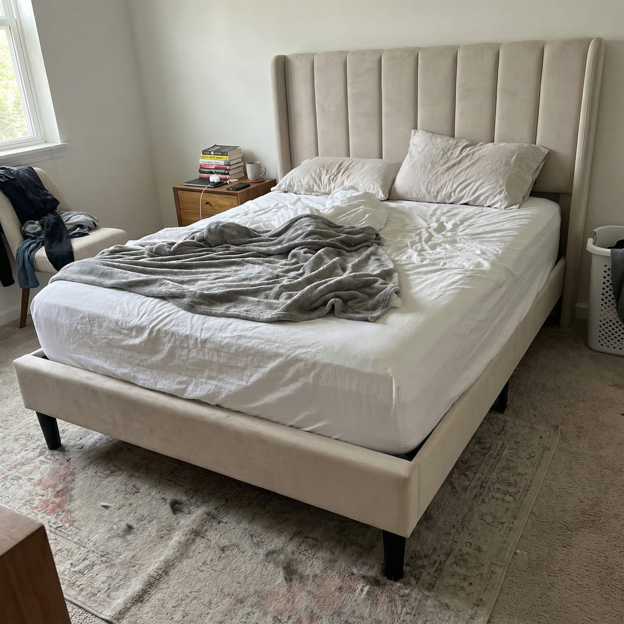 A Solid Beige Fabric Bed Frame with a Premium Feel