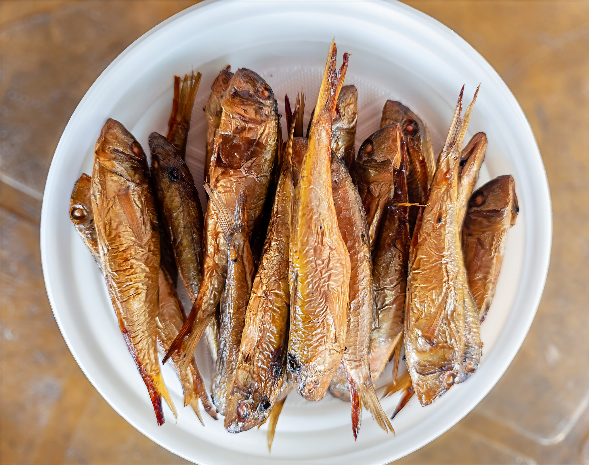 Smoked mutton fish on the table