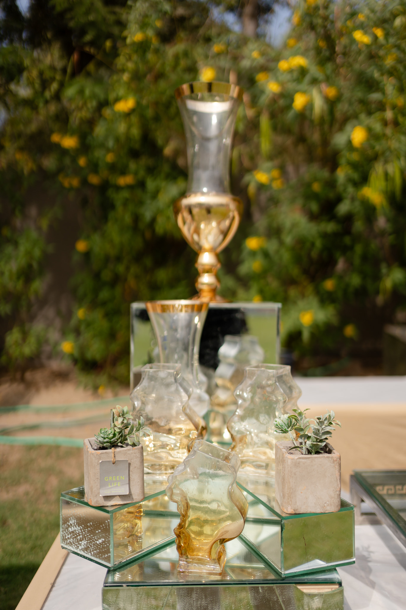 Luxury Elegant outdoor garden buffet reception with timeless black and gold elegance 
