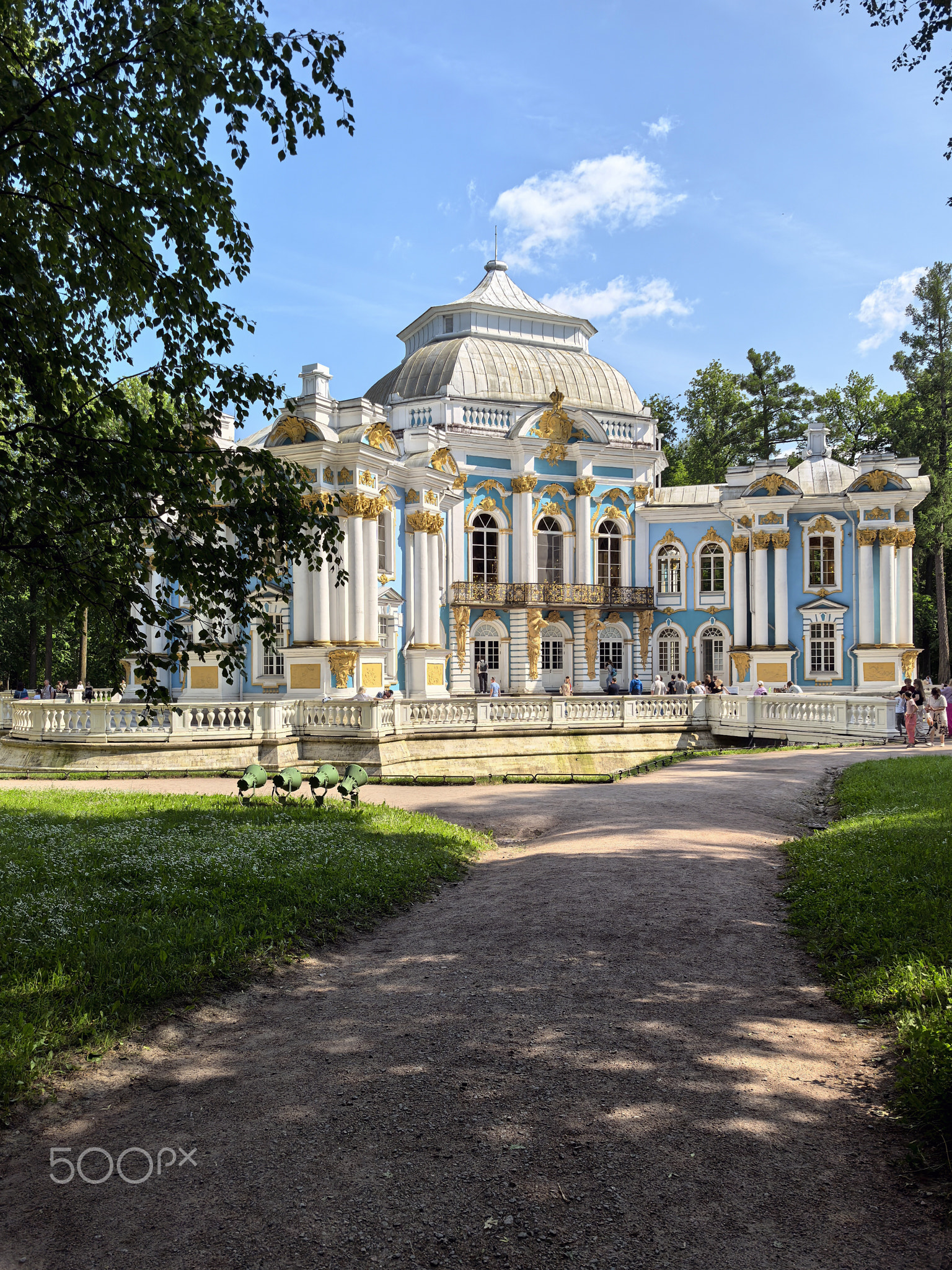 Pushkin, Saint Petersburg, Russia - June 14, 2025. Pavilion Hermitage With Visitors Strolling