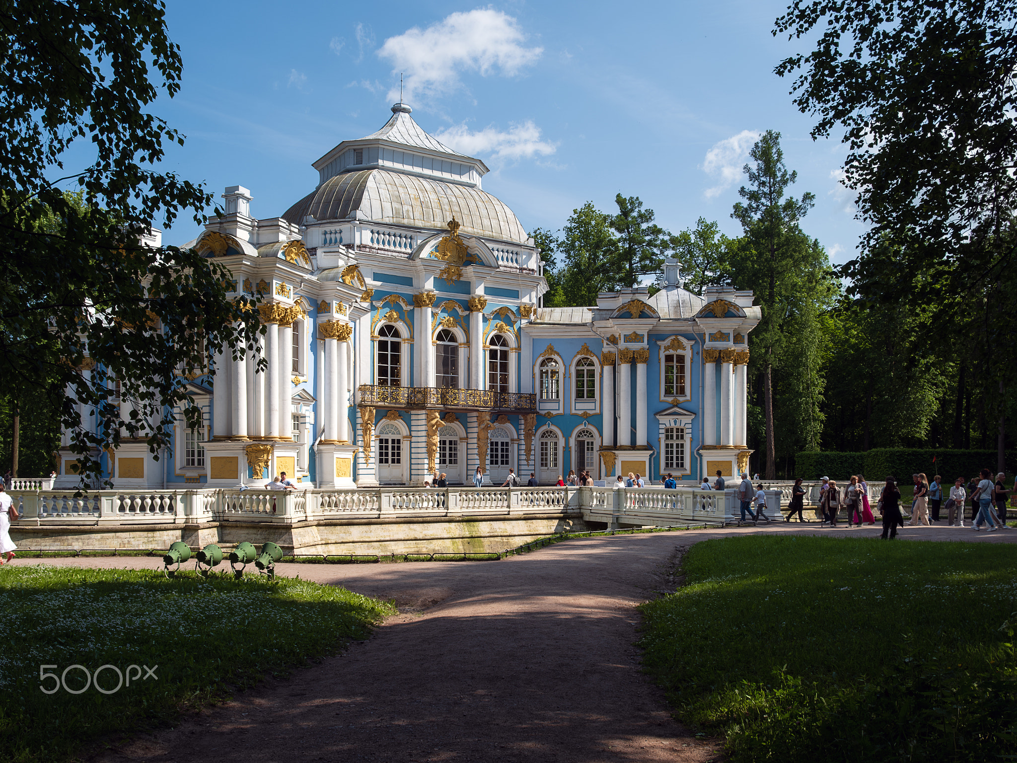 Pushkin, Saint Petersburg, Russia - June 14, 2025. Pavilion Hermitage With Visitors Strolling