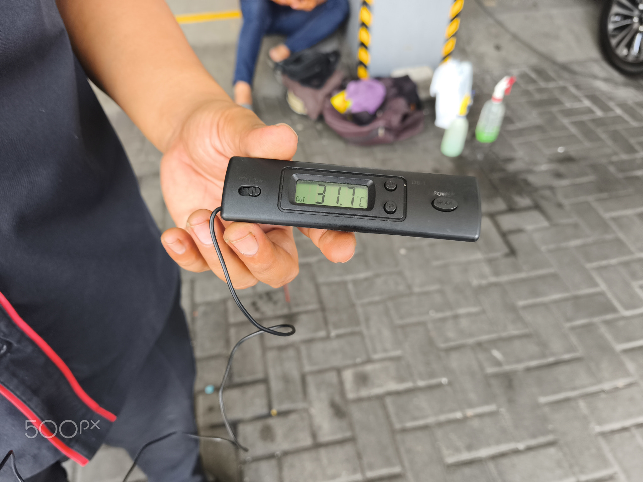 Digital Thermometer Testing Car Air Conditioning Performance