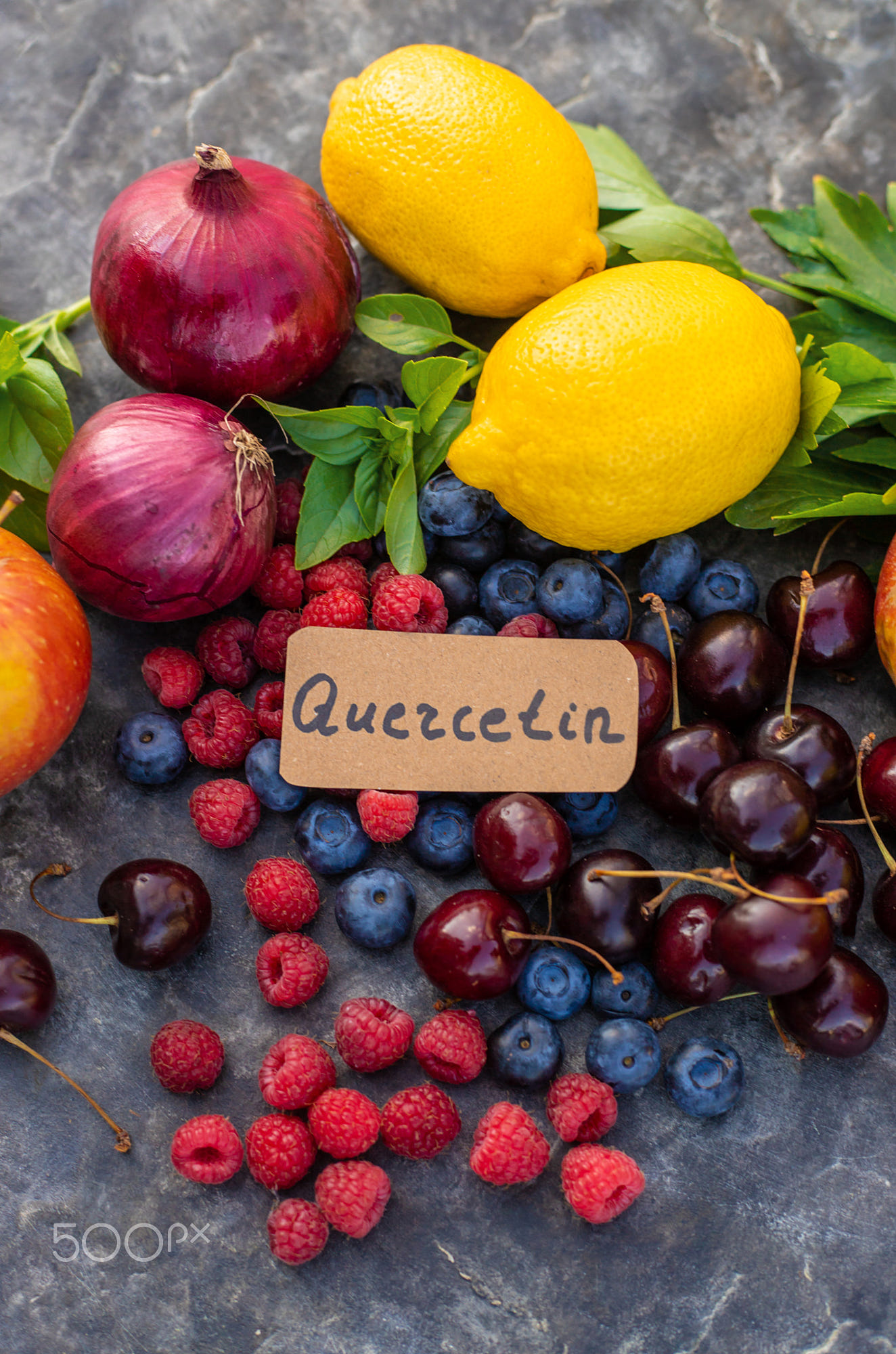 Products that contain quercetin. Selective focus.: Products that contain quercetin. Selective focus. Food.