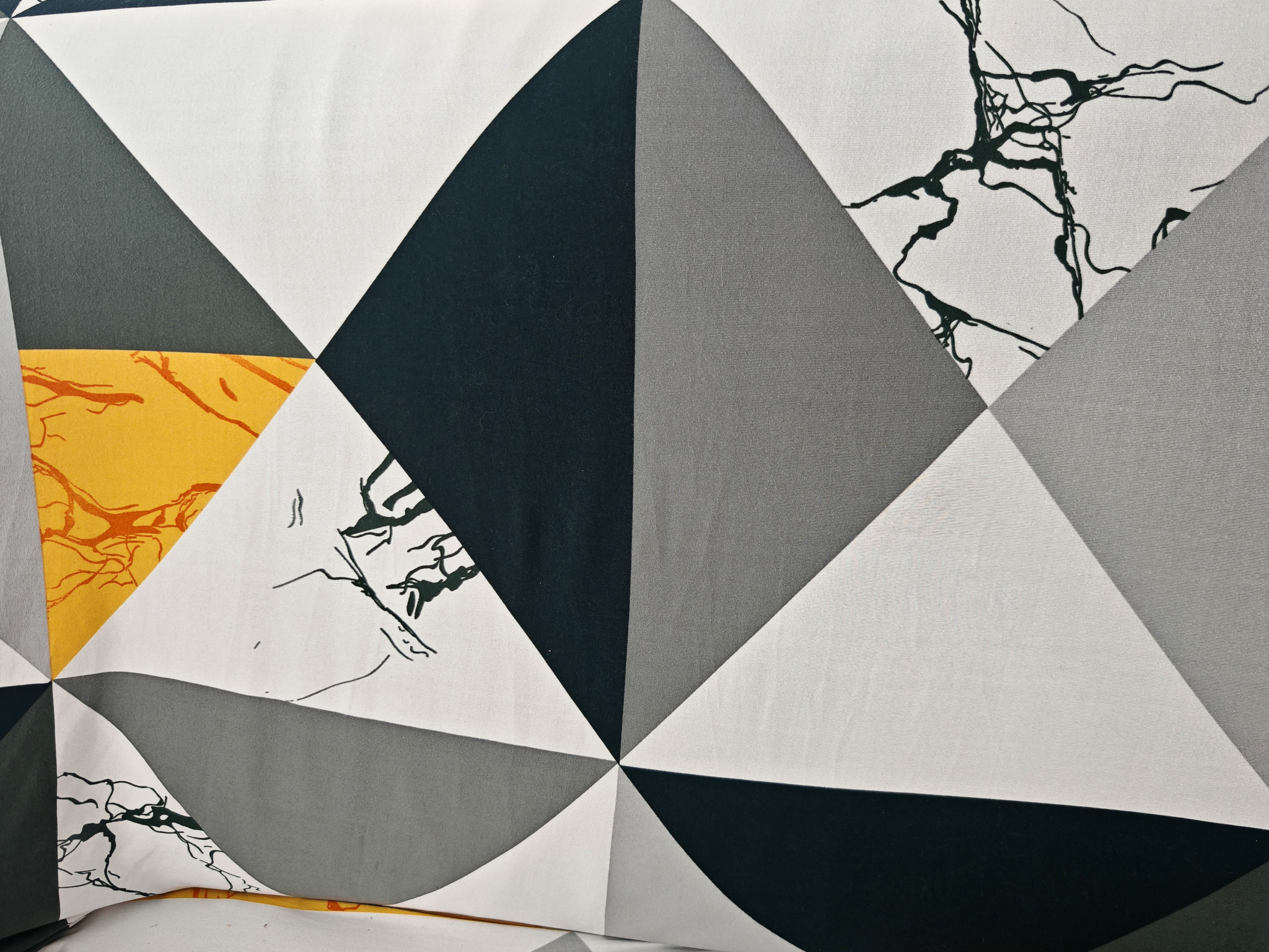 Modern Geometric Pattern with Marble Texture and Yellow Accents - Abstract Triangles and Minimalist 