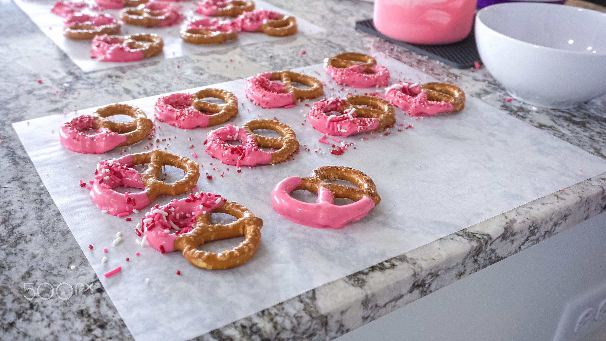 Homemade Gourmet: Delightful Pretzels Adorned with Pink Chocolate and