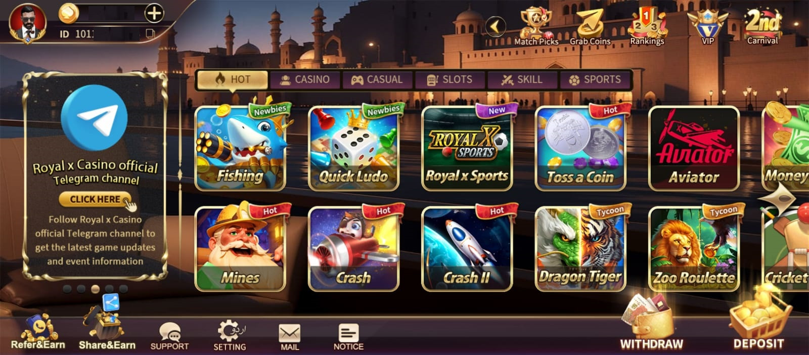 Royal X Casino Lobby Image