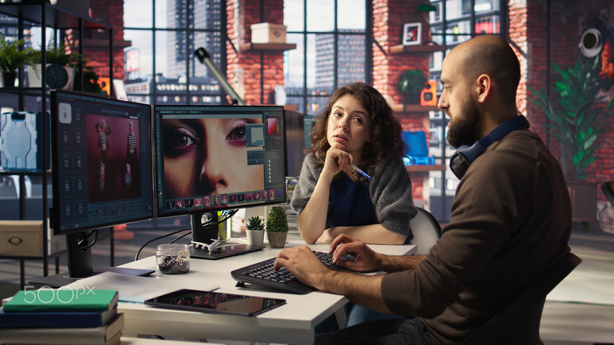 Photographers collaborating on AI generated material using text to image tools