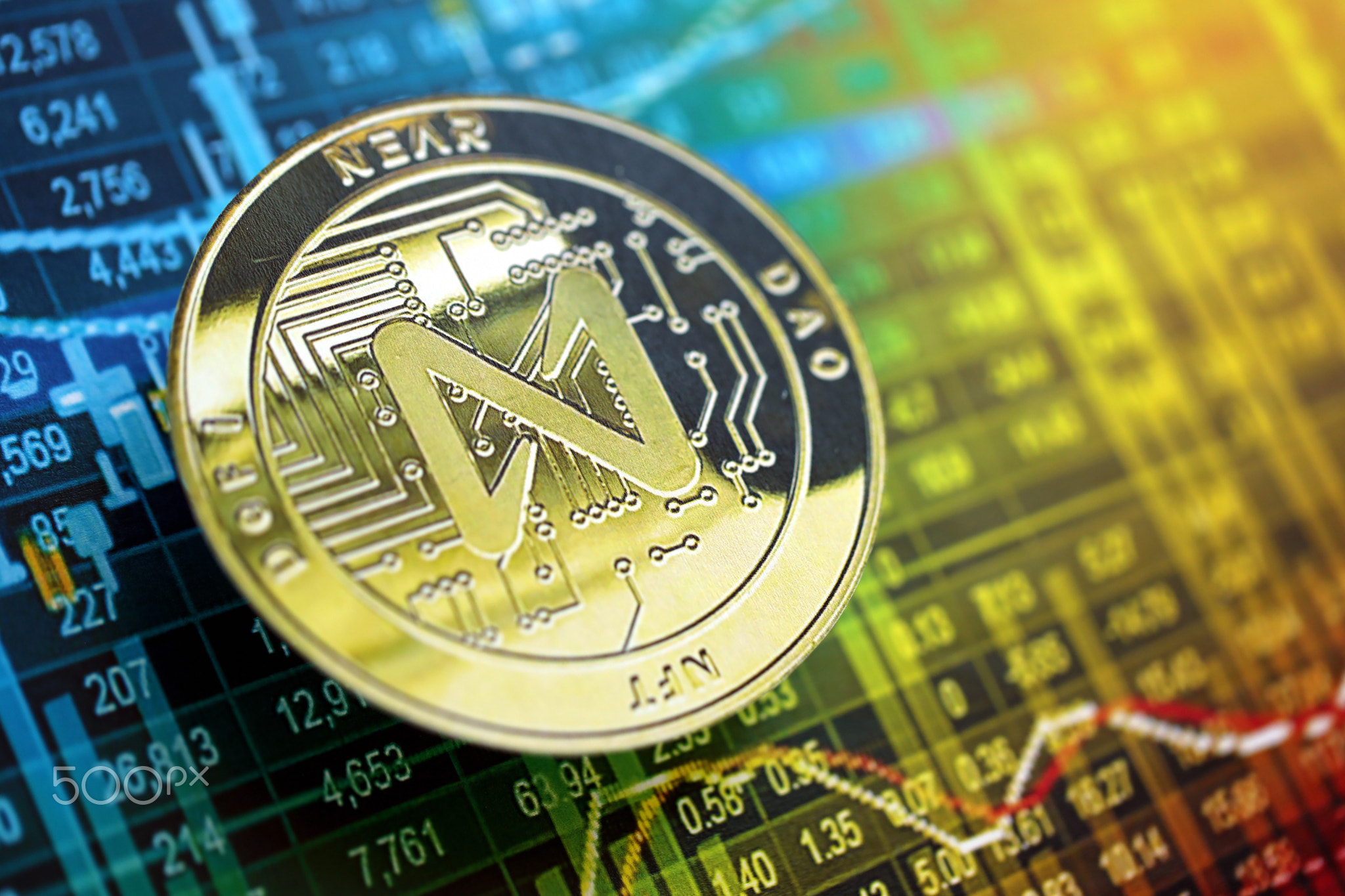 NEAR coin on cryptocurrency trading chart with calculations in different colors