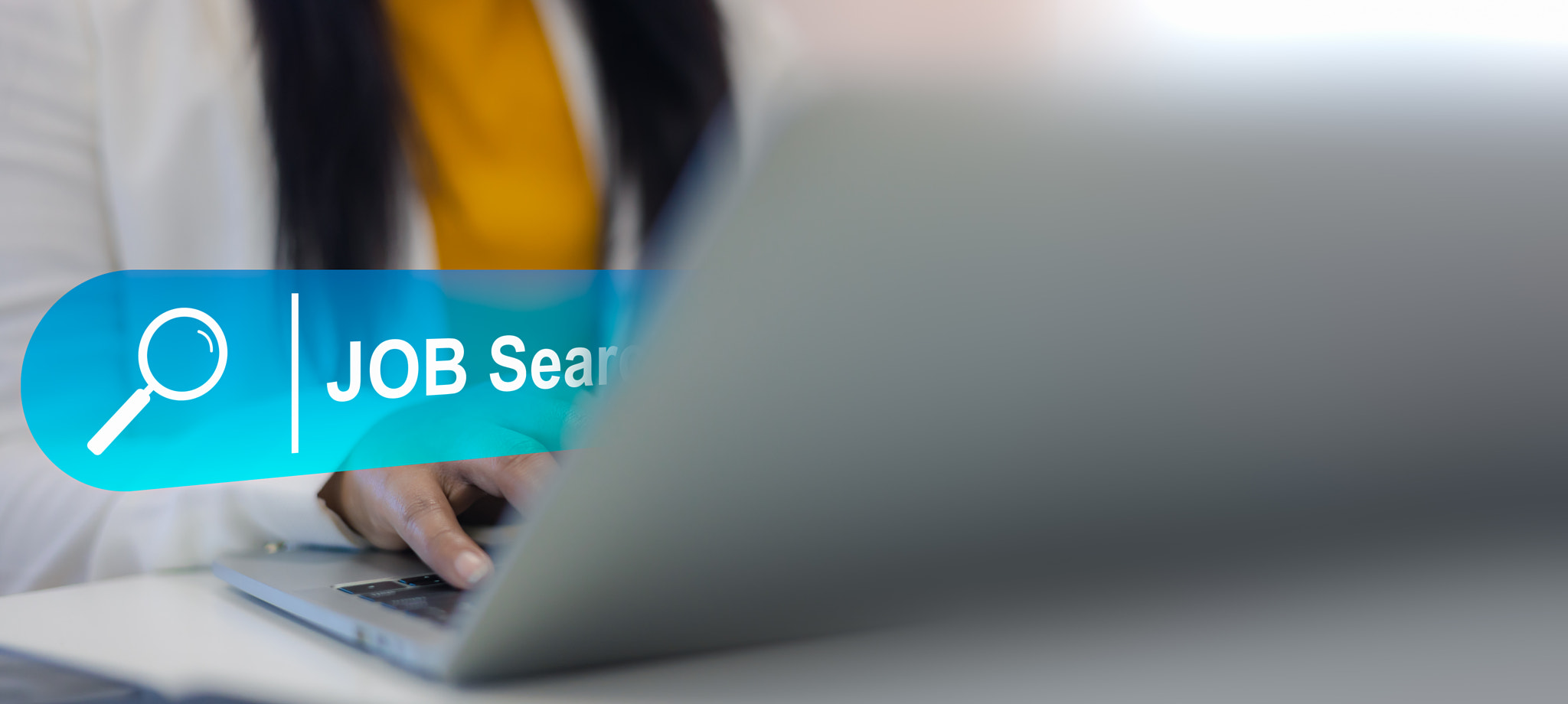 Online job search engine with visual search bar on laptop.Recruitment and hiring process for profess
