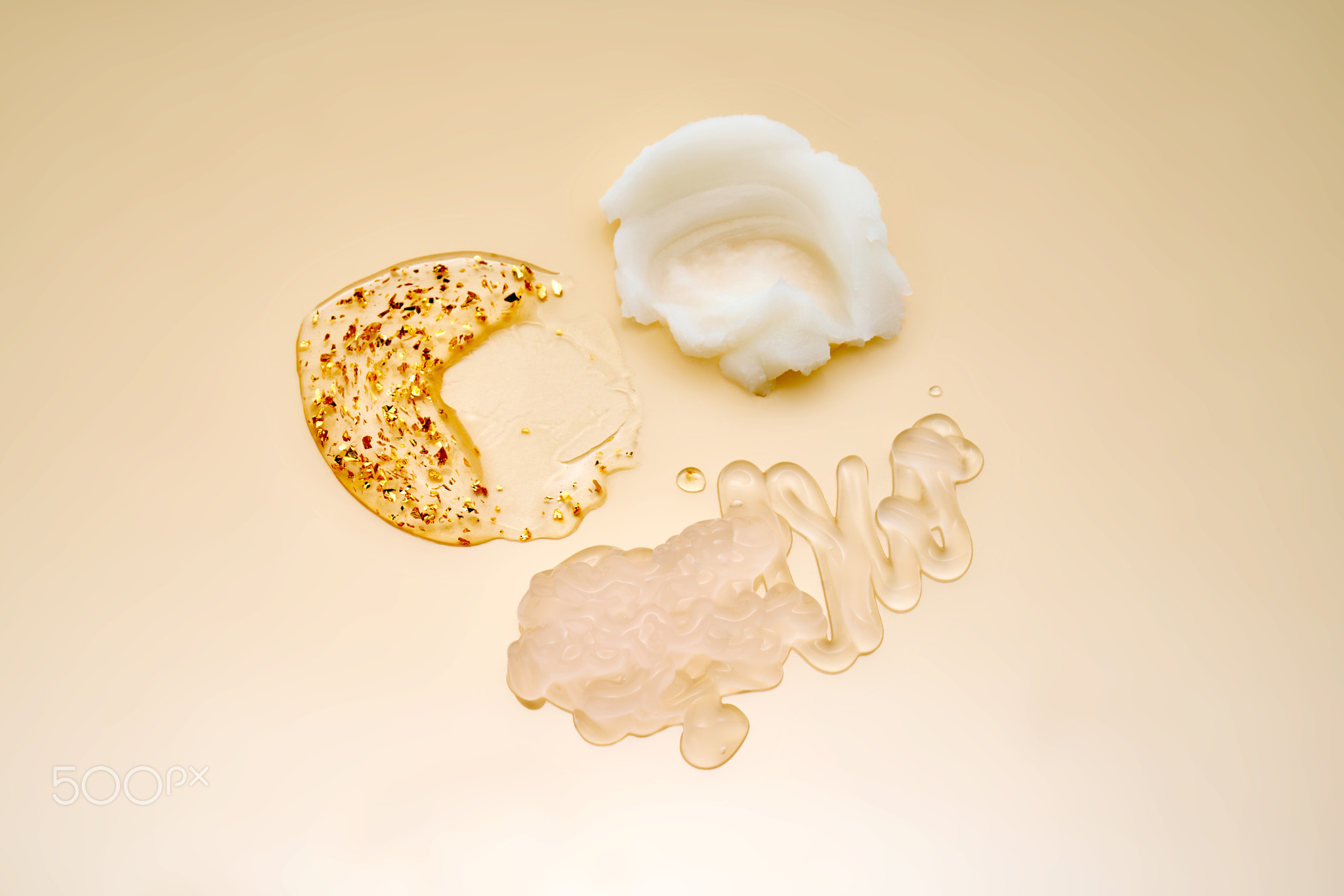 Various cosmetic skincare product textures on nude background