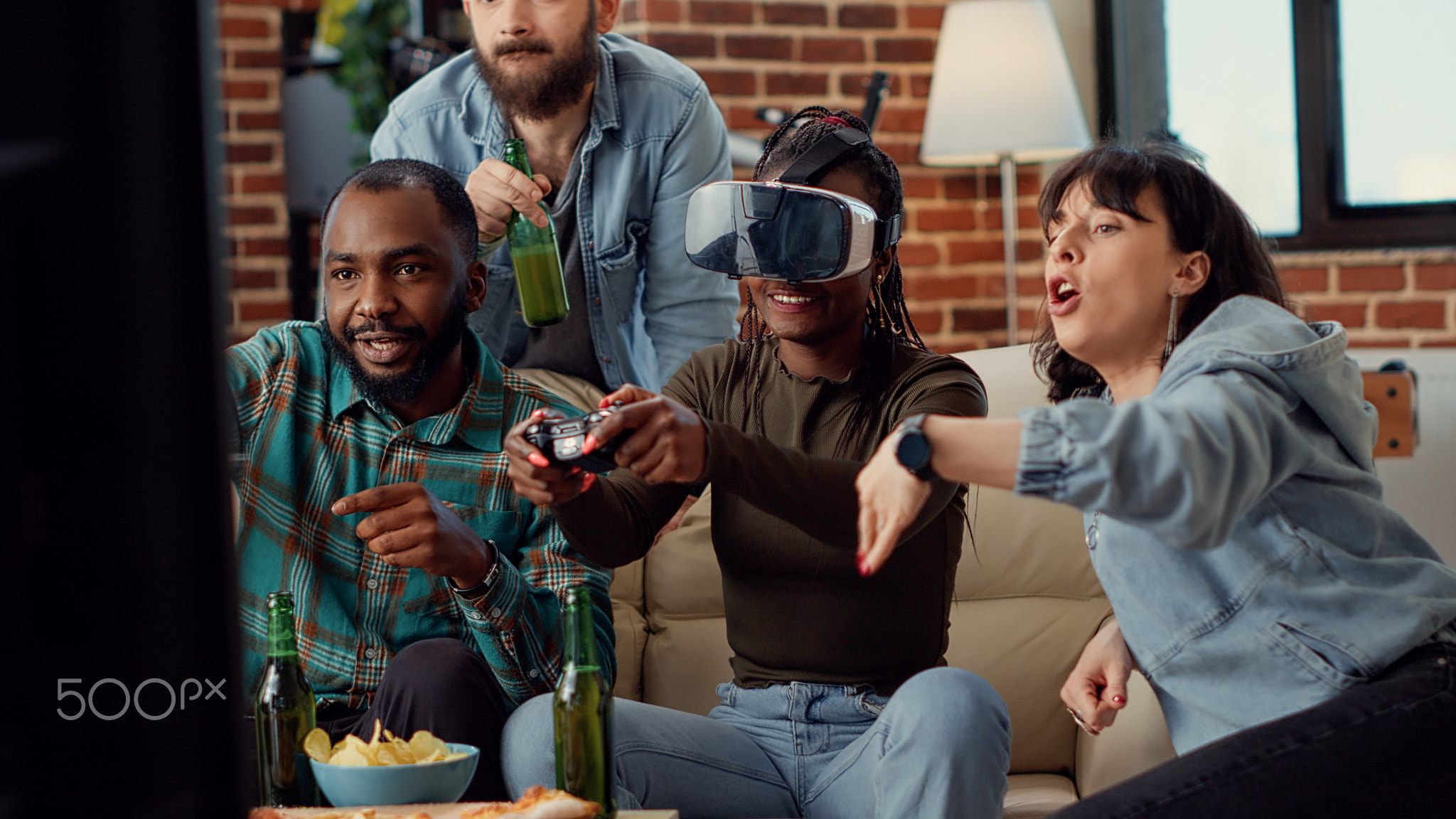 Diverse friends feeling sad about losing video games play